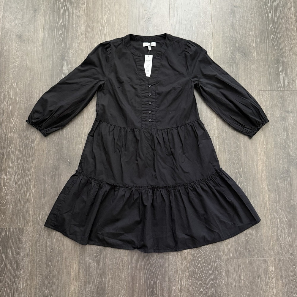 Michael Stars George Cotton Tiered Dress NWT Black Sz XS Preppy Boho Goth Grunge